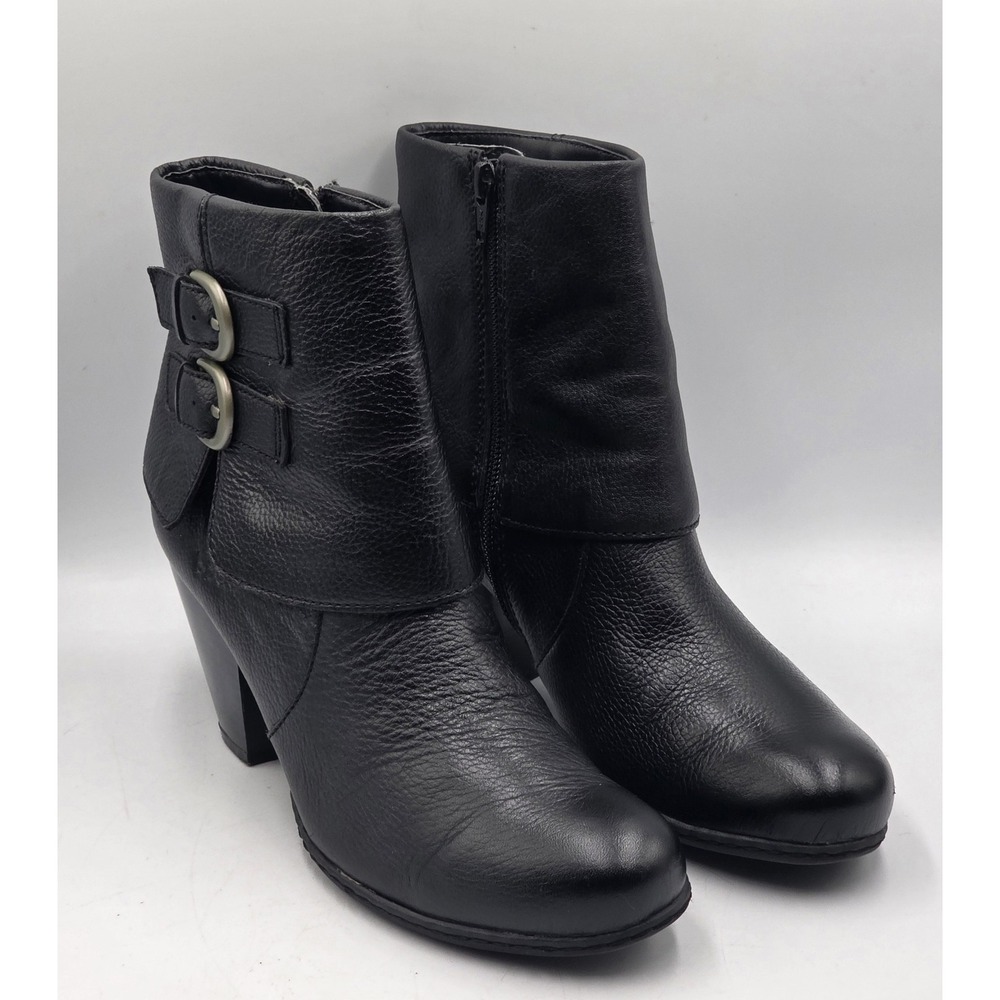 BOC Born Concept Leather Boots Womens Size 7.5 Black Heeled Ankle Booties
